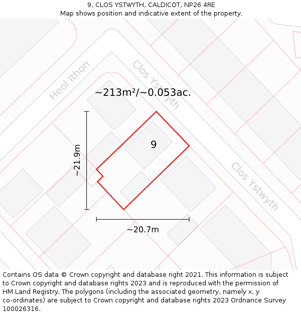 9, CLOS YSTWYTH, CALDICOT, NP26 4RE: Plot and title map