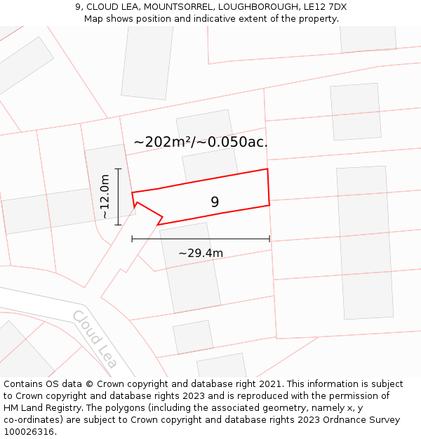 9, CLOUD LEA, MOUNTSORREL, LOUGHBOROUGH, LE12 7DX: Plot and title map