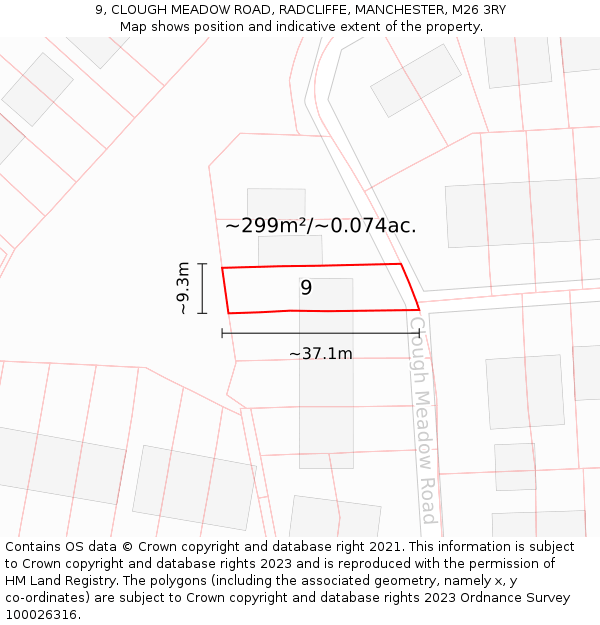 9, CLOUGH MEADOW ROAD, RADCLIFFE, MANCHESTER, M26 3RY: Plot and title map