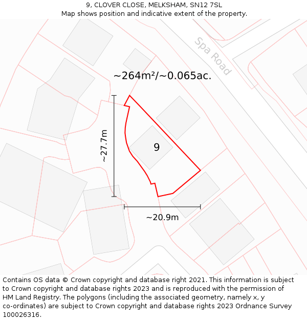 9, CLOVER CLOSE, MELKSHAM, SN12 7SL: Plot and title map