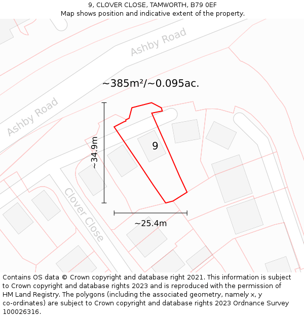 9, CLOVER CLOSE, TAMWORTH, B79 0EF: Plot and title map