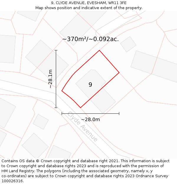 9, CLYDE AVENUE, EVESHAM, WR11 3FE: Plot and title map