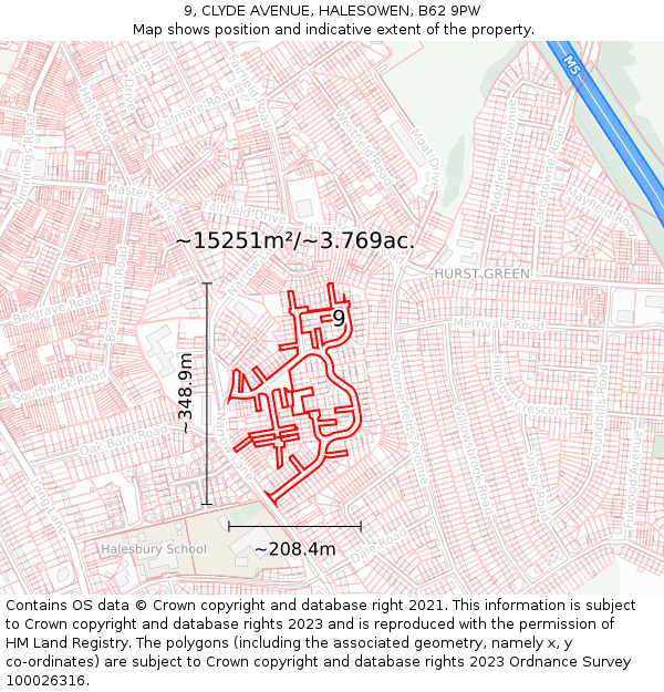 9, CLYDE AVENUE, HALESOWEN, B62 9PW: Plot and title map