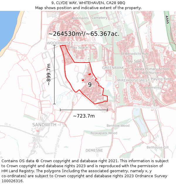9, CLYDE WAY, WHITEHAVEN, CA28 9BQ: Plot and title map