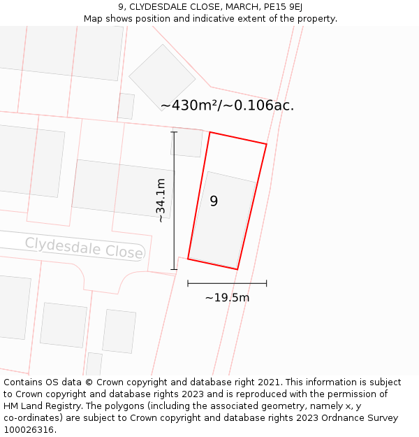 9, CLYDESDALE CLOSE, MARCH, PE15 9EJ: Plot and title map