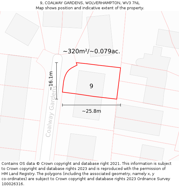 9, COALWAY GARDENS, WOLVERHAMPTON, WV3 7NL: Plot and title map
