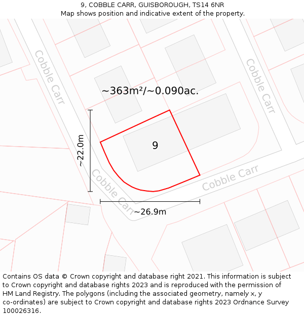 9, COBBLE CARR, GUISBOROUGH, TS14 6NR: Plot and title map