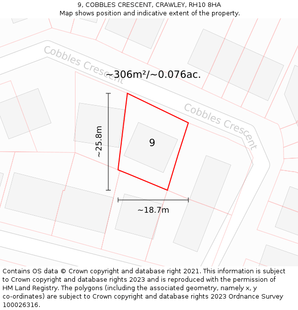 9, COBBLES CRESCENT, CRAWLEY, RH10 8HA: Plot and title map