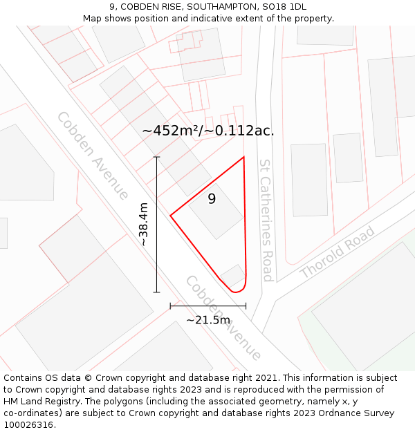 9, COBDEN RISE, SOUTHAMPTON, SO18 1DL: Plot and title map