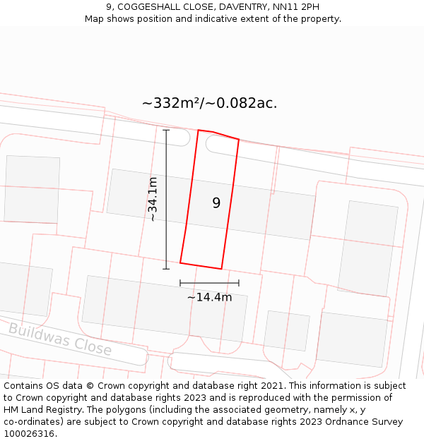 9, COGGESHALL CLOSE, DAVENTRY, NN11 2PH: Plot and title map