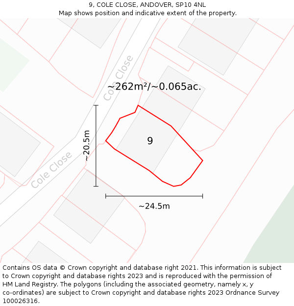 9, COLE CLOSE, ANDOVER, SP10 4NL: Plot and title map