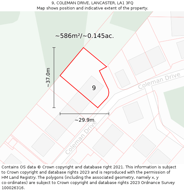 9, COLEMAN DRIVE, LANCASTER, LA1 3FQ: Plot and title map