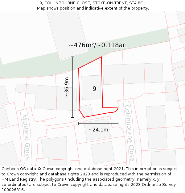 9, COLLINBOURNE CLOSE, STOKE-ON-TRENT, ST4 8GU: Plot and title map