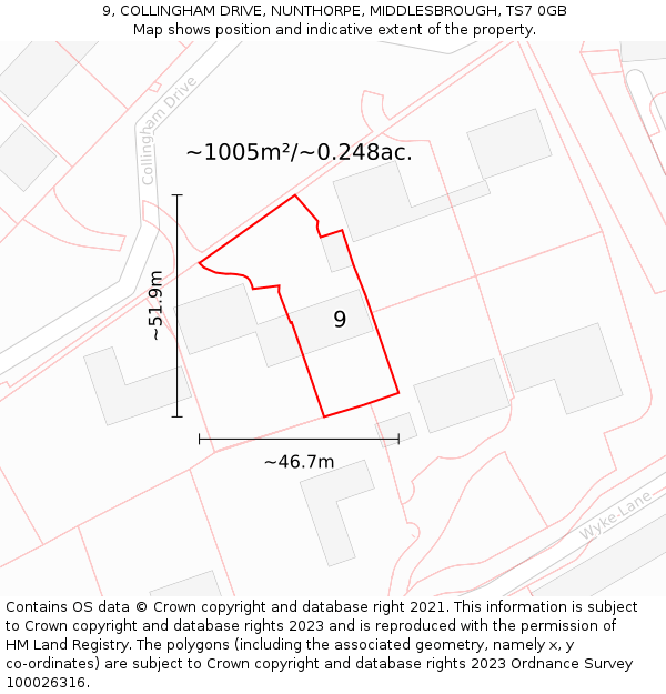 9, COLLINGHAM DRIVE, NUNTHORPE, MIDDLESBROUGH, TS7 0GB: Plot and title map