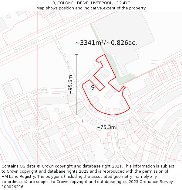 9, COLONEL DRIVE, LIVERPOOL, L12 4YG: Plot and title map