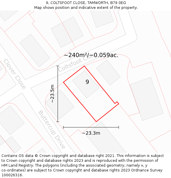 9, COLTSFOOT CLOSE, TAMWORTH, B79 0EG: Plot and title map