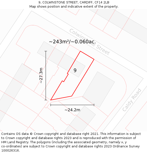 9, COLWINSTONE STREET, CARDIFF, CF14 2LB: Plot and title map