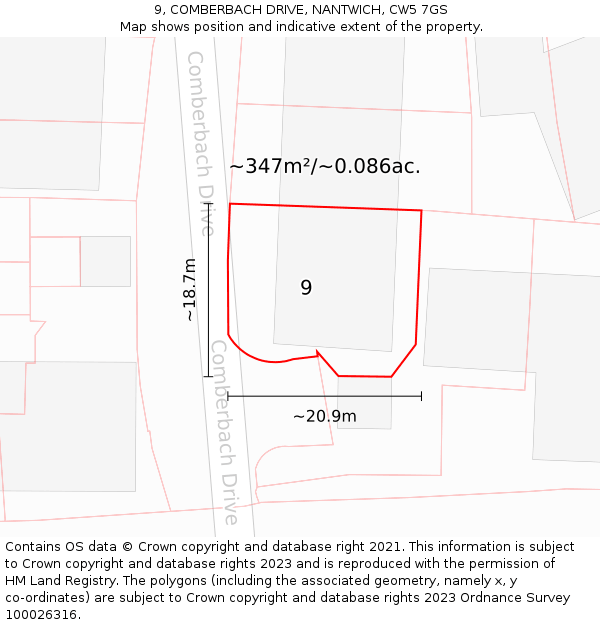 9, COMBERBACH DRIVE, NANTWICH, CW5 7GS: Plot and title map