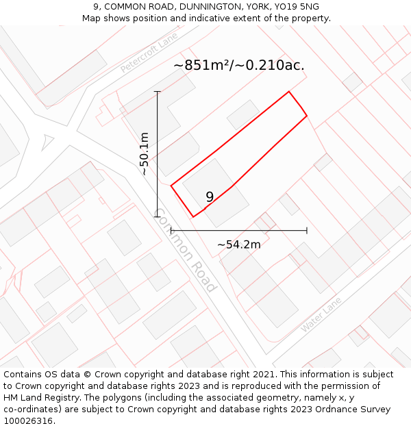 9, COMMON ROAD, DUNNINGTON, YORK, YO19 5NG: Plot and title map