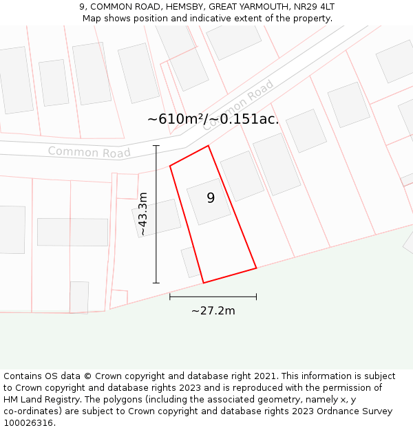 9, COMMON ROAD, HEMSBY, GREAT YARMOUTH, NR29 4LT: Plot and title map