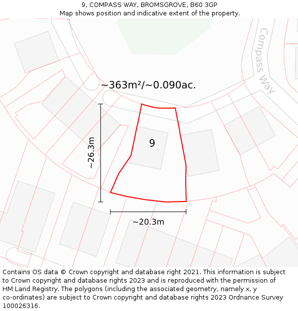 9, COMPASS WAY, BROMSGROVE, B60 3GP: Plot and title map