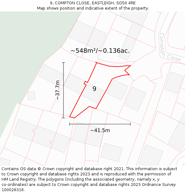 9, COMPTON CLOSE, EASTLEIGH, SO50 4RE: Plot and title map