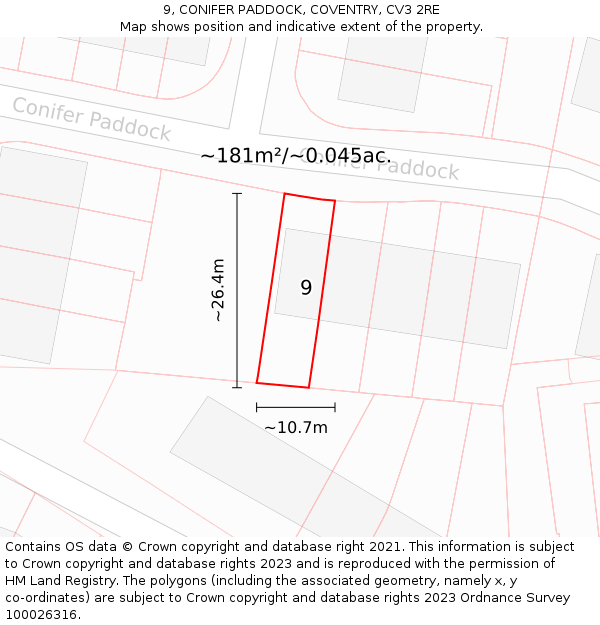 9, CONIFER PADDOCK, COVENTRY, CV3 2RE: Plot and title map