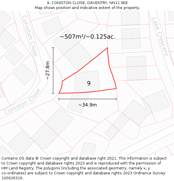 9, CONISTON CLOSE, DAVENTRY, NN11 9EE: Plot and title map