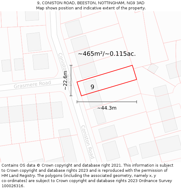 9, CONISTON ROAD, BEESTON, NOTTINGHAM, NG9 3AD: Plot and title map