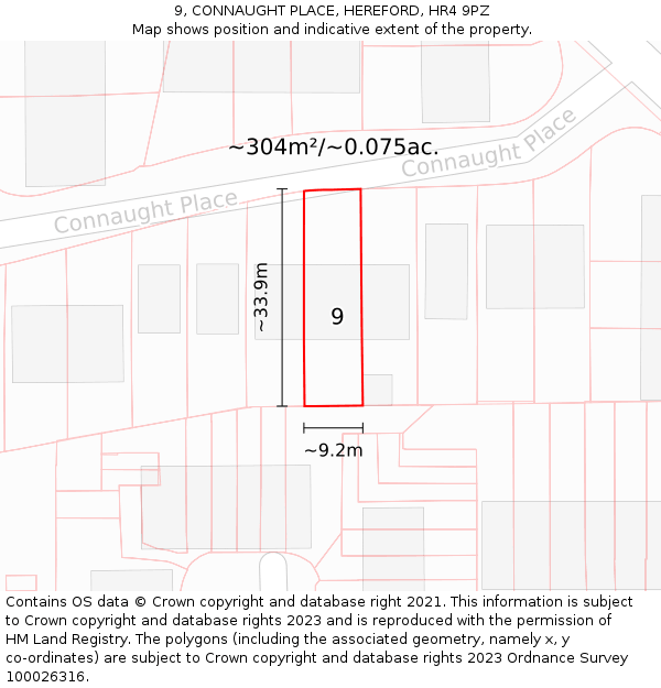 9, CONNAUGHT PLACE, HEREFORD, HR4 9PZ: Plot and title map