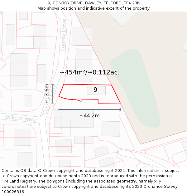 9, CONROY DRIVE, DAWLEY, TELFORD, TF4 2RN: Plot and title map