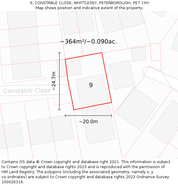 9, CONSTABLE CLOSE, WHITTLESEY, PETERBOROUGH, PE7 1YH: Plot and title map