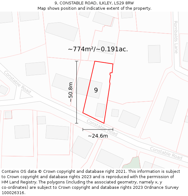9, CONSTABLE ROAD, ILKLEY, LS29 8RW: Plot and title map