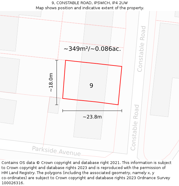 9, CONSTABLE ROAD, IPSWICH, IP4 2UW: Plot and title map