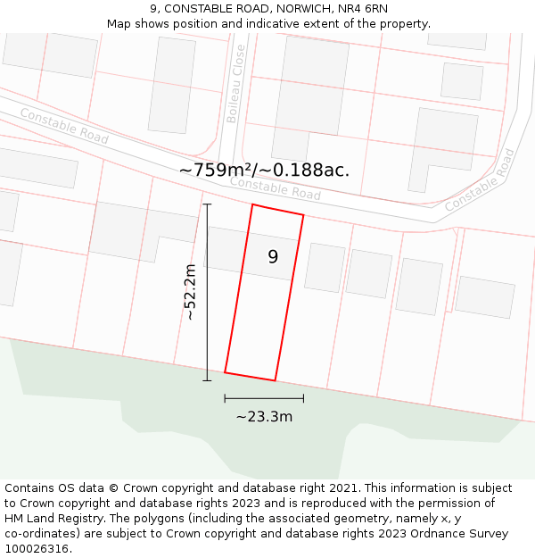 9, CONSTABLE ROAD, NORWICH, NR4 6RN: Plot and title map