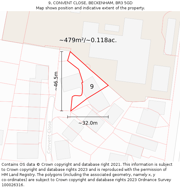 9, CONVENT CLOSE, BECKENHAM, BR3 5GD: Plot and title map