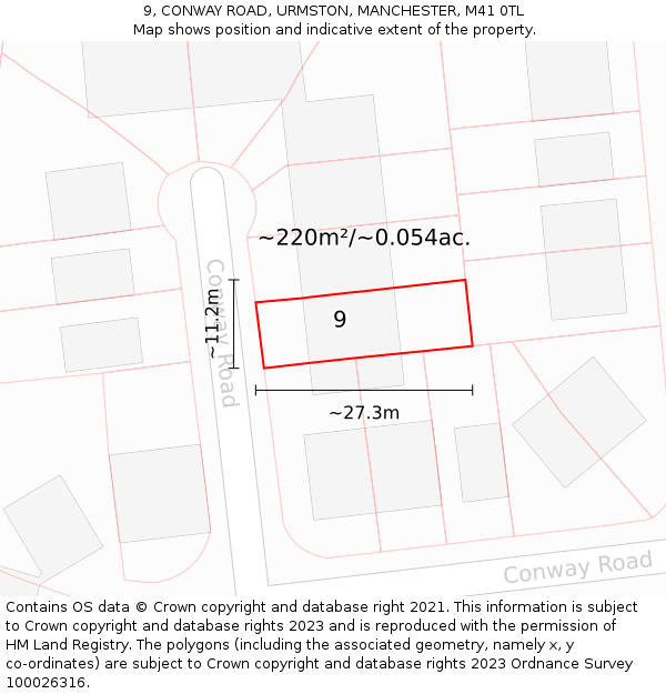 9, CONWAY ROAD, URMSTON, MANCHESTER, M41 0TL: Plot and title map