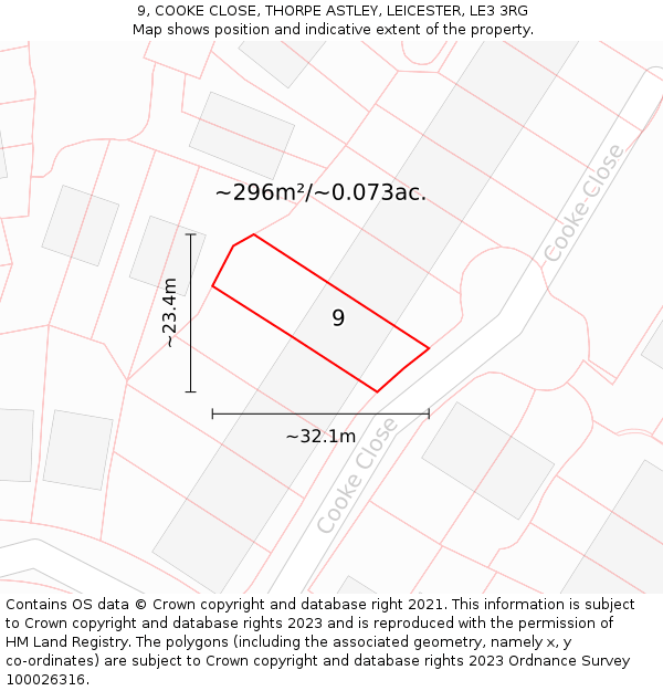 9, COOKE CLOSE, THORPE ASTLEY, LEICESTER, LE3 3RG: Plot and title map