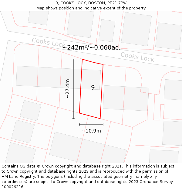 9, COOKS LOCK, BOSTON, PE21 7PW: Plot and title map