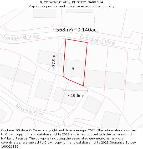 9, COOKSYEAT VIEW, KILGETTY, SA68 0UA: Plot and title map