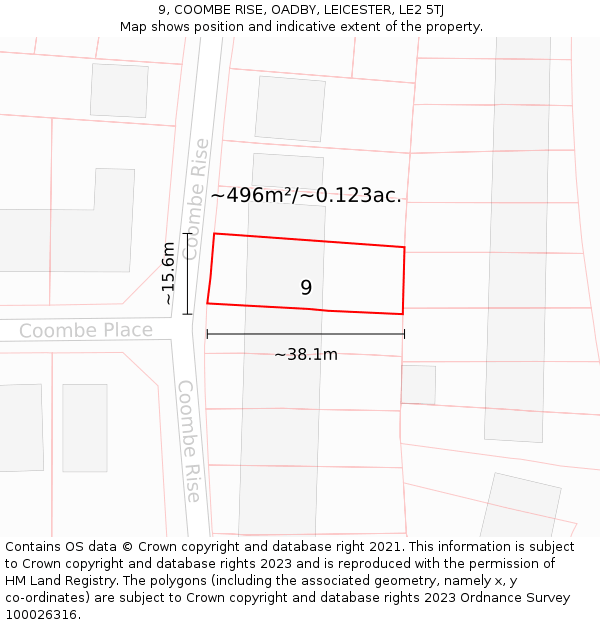 9, COOMBE RISE, OADBY, LEICESTER, LE2 5TJ: Plot and title map