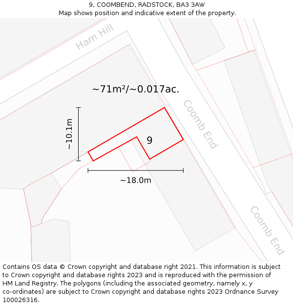 9, COOMBEND, RADSTOCK, BA3 3AW: Plot and title map