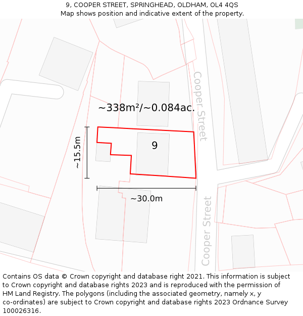 9, COOPER STREET, SPRINGHEAD, OLDHAM, OL4 4QS: Plot and title map
