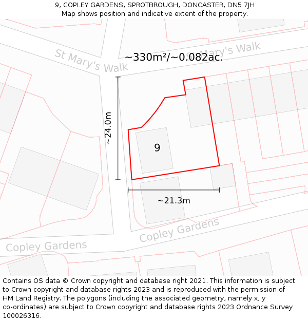 9, COPLEY GARDENS, SPROTBROUGH, DONCASTER, DN5 7JH: Plot and title map