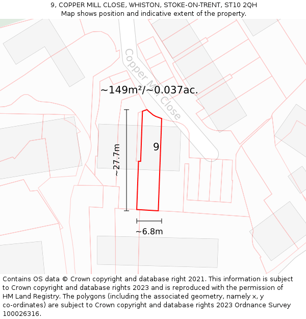 9, COPPER MILL CLOSE, WHISTON, STOKE-ON-TRENT, ST10 2QH: Plot and title map