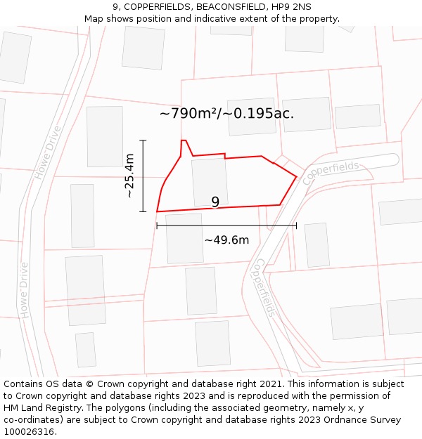9, COPPERFIELDS, BEACONSFIELD, HP9 2NS: Plot and title map