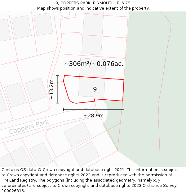 9, COPPERS PARK, PLYMOUTH, PL6 7SJ: Plot and title map