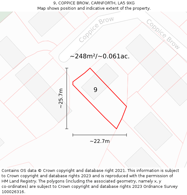 9, COPPICE BROW, CARNFORTH, LA5 9XG: Plot and title map