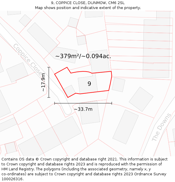 9, COPPICE CLOSE, DUNMOW, CM6 2SL: Plot and title map