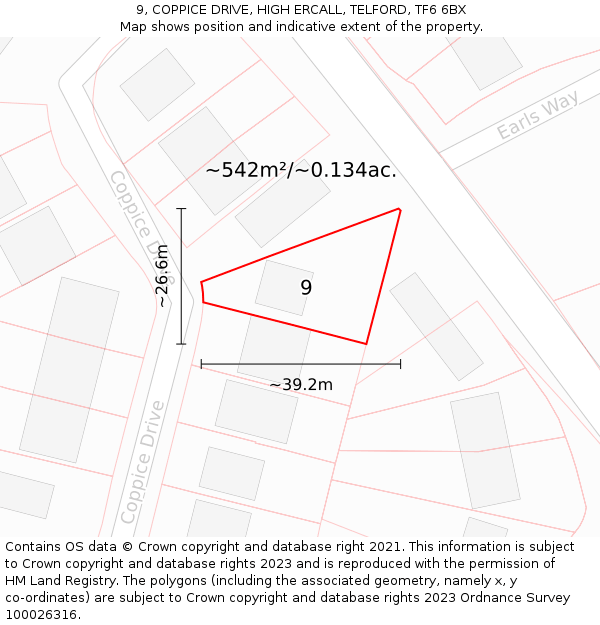 9, COPPICE DRIVE, HIGH ERCALL, TELFORD, TF6 6BX: Plot and title map